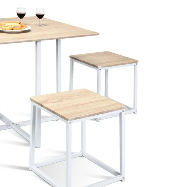 Ensemble de Table et 4 Tabourets de Cuisine ou Bar de Style Contemporain et Industriel en MDF et Fer Beige + Blanc