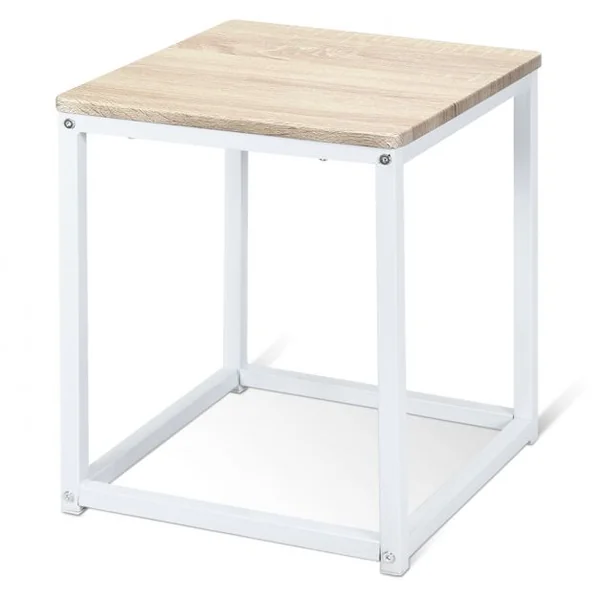 Ensemble de Table et 4 Tabourets de Cuisine ou Bar de Style Contemporain et Industriel en MDF et Fer Beige + Blanc