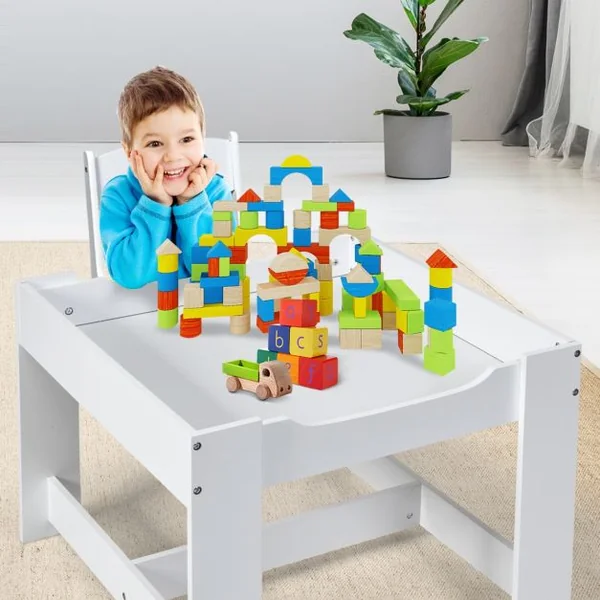 Ensemble de Table Transformable en Tableau et 2 Chaises en Bois pour Enfants de 3 à 7 Ans en Plastique et MDF Gris