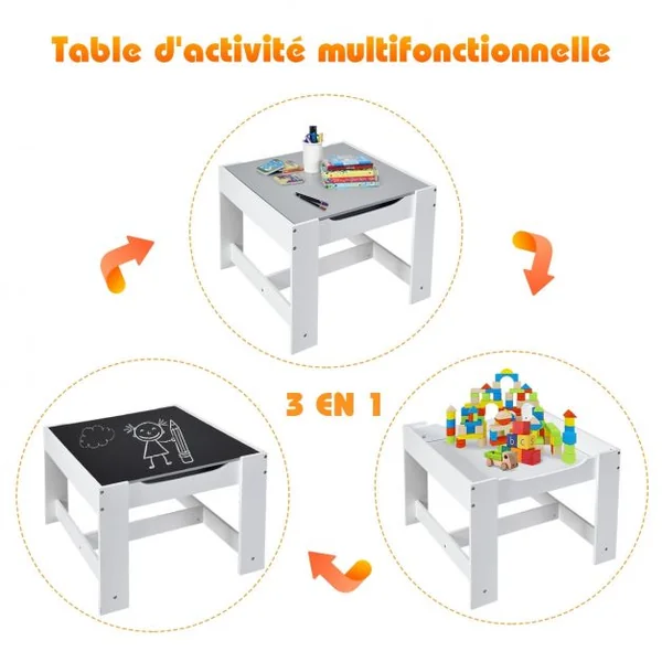 Ensemble de Table Transformable en Tableau et 2 Chaises en Bois pour Enfants de 3 à 7 Ans en Plastique et MDF Gris