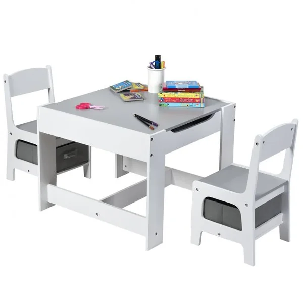 Ensemble de Table Transformable en Tableau et 2 Chaises en Bois pour Enfants de 3 à 7 Ans en Plastique et MDF Gris