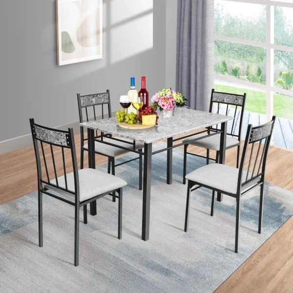Ensemble de Table à Manger de 5 Pièces avec Table Rectangulaire Moderne et de 4 Chaises Rembourrées Table de Cuisine Gain de Place pour Salle à Manger