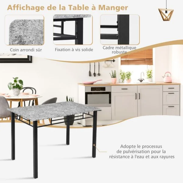 Ensemble de Table à Manger de 5 Pièces avec Table Rectangulaire Moderne et de 4 Chaises Rembourrées Table de Cuisine Gain de Place pour Salle à Manger