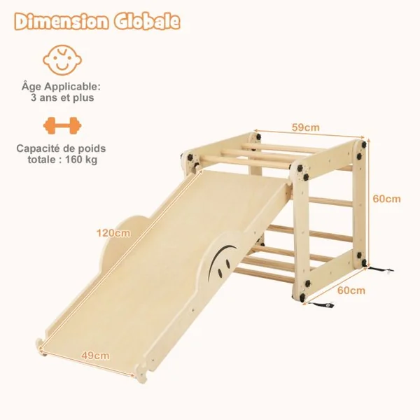 Ensemble d'Escalade Montessori pour Tout-petits Jouets d'Escalade Pliables en Bois Rampe Bascule Réglable et Réversible Rochers Colorés/Gris/Naturel