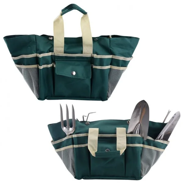 Ensemble d'outils de jardinage Mini outils de jardinage avec panier avec poches et tabouret en Polyester, 36×30×39cm