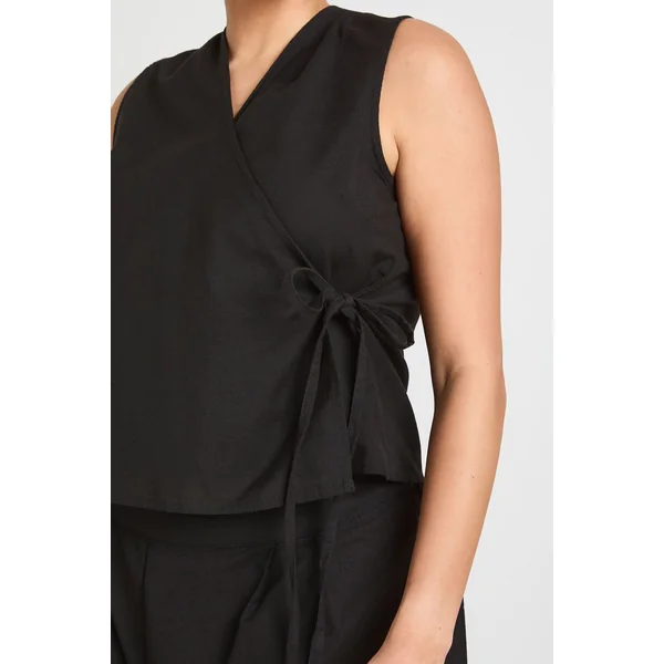 Ensemble Grande Taille Gilet Cache-cœur Ample En Lin Et Pantalon Large
