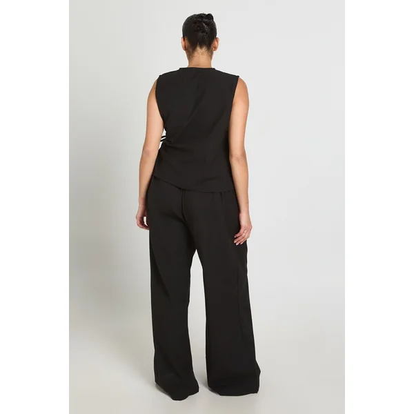 Ensemble Grande Taille Gilet Cache-cœur Ample En Lin Et Pantalon Large