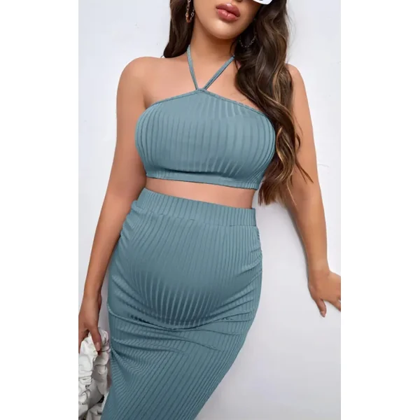 Ensemble Grossesse à Bretelles Et Jupe Bleu