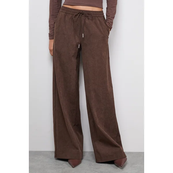 Ensemble Pantalon Large en Velours Côtelé avec Cordon de Serrage