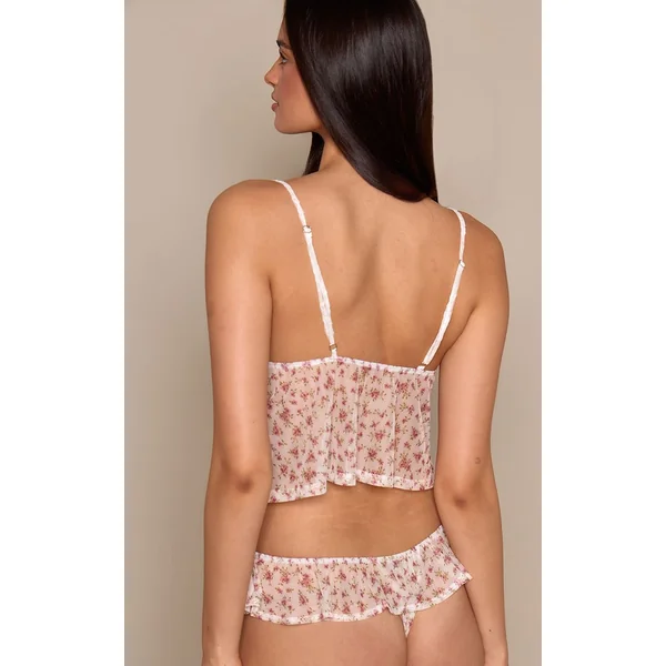 Ensemble Pyjama Caraco Fluide À Buste En Dentelle Fleurie Ditsy Et Short À Volants