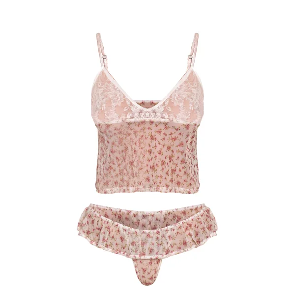 Ensemble Pyjama Caraco Fluide À Buste En Dentelle Fleurie Ditsy Et Short À Volants