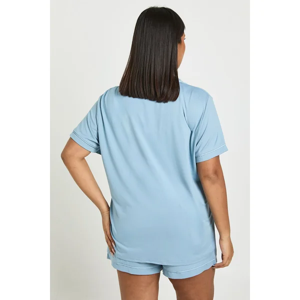 Ensemble Pyjama Grande Taille En Jersey À Passepoil Chemise Manches Courtes Et Short
