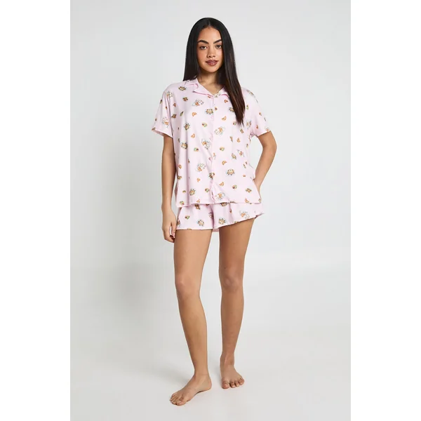 Ensemble Pyjama Imprimé Petit-déjeuner Avec Chemise À Manches Courtes Et Short