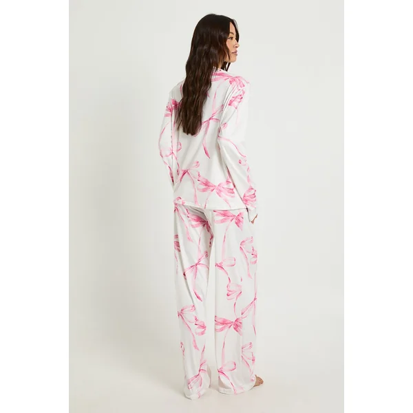 Ensemble pyjama pour grande taille : haut à manches longues surdimensionné à imprimé nœud et pantalon