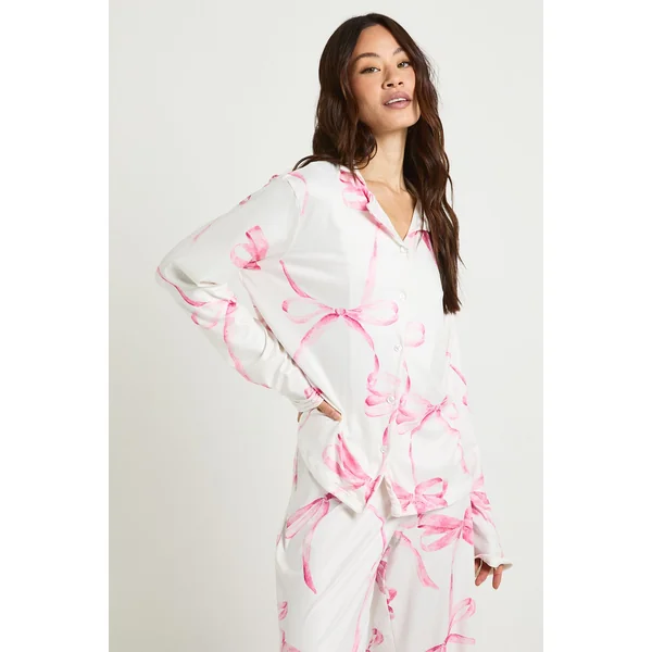 Ensemble pyjama pour grande taille : haut à manches longues surdimensionné à imprimé nœud et pantalon