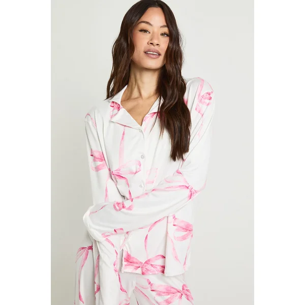 Ensemble pyjama pour grande taille : haut à manches longues surdimensionné à imprimé nœud et pantalon