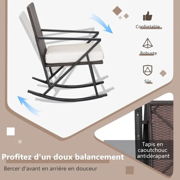 Ensemble Salon de Jardin 2 Chaises à Bascule Rotin Artisanal Anti-soleil pour Porche Balcon Terrasse