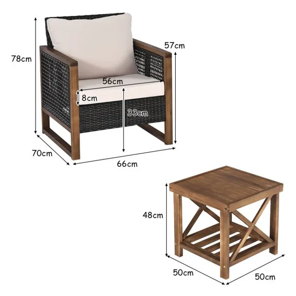 Ensemble Salon de Jardin en Bois d'Acacia Rotin Artisanal Anti-soleil Résistant aux Intempéries pour Porche Balcon Terrasse