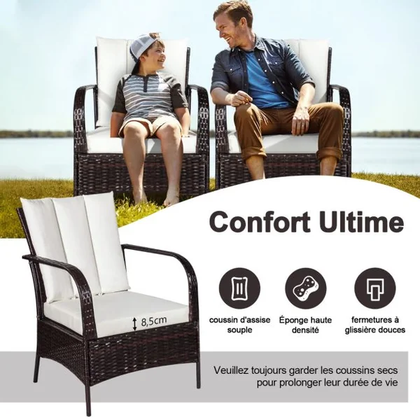 Ensemble Salon de Jardin en Resine Tressee avec 2 Fauteuils et 1 Table Convient pour Balcon Terrasse et Jardin
