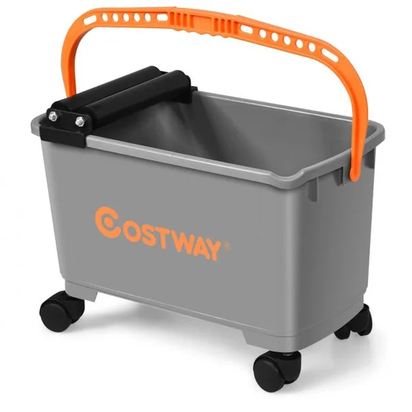 Ensemble Seau de Nettoyage Roulant 20 L avec Crépine Ventouse de Tuile et 2 Plaques de Nettoyage 50x27x27cm Gris