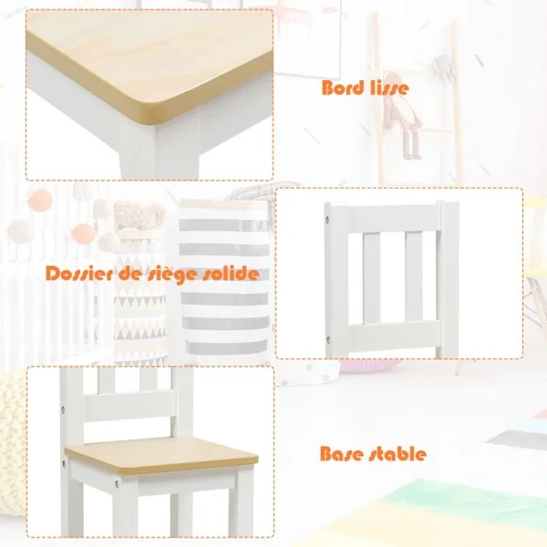 Ensemble Table 2 Chaises 1 Banc de Rangement en Bois pour Enfants 3 - 7 Ans