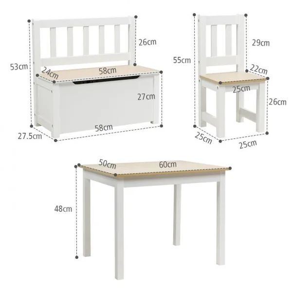Ensemble Table 2 Chaises 1 Banc de Rangement en Bois pour Enfants 3 - 7 Ans