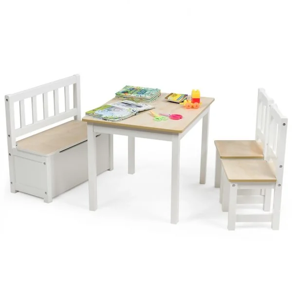 Ensemble Table 2 Chaises 1 Banc de Rangement en Bois pour Enfants 3 - 7 Ans