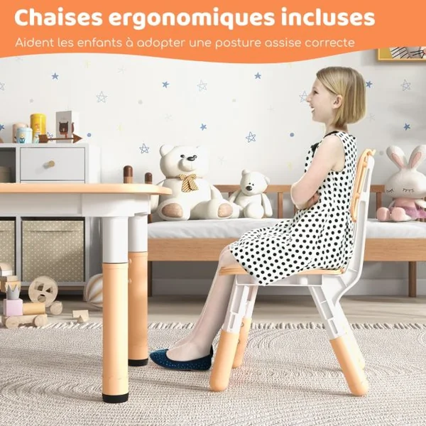 Ensemble Table Enfant et 4 Chaises Bureau Réglable en Hauteur avec Plateau Graffiti Pieds Antidérapants Table Multifonction Vert/Naturel/Rose