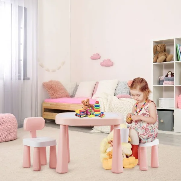 Ensemble Table et 2 Chaises Multi-usage 5 en 1 pour Enfant de 3-8 Ans Technologie Ar Blocs de Construction en Pp Rose