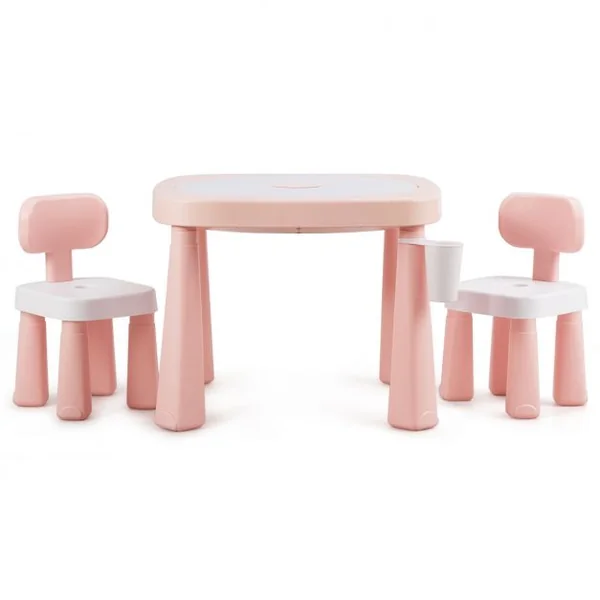 Ensemble Table et 2 Chaises Multi-usage 5 en 1 pour Enfant de 3-8 Ans Technologie Ar Blocs de Construction en Pp Rose