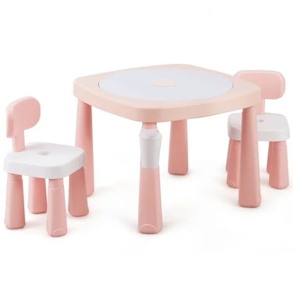 Ensemble Table et 2 Chaises Multi-usage 5 en 1 pour Enfant de 3-8 Ans Technologie Ar Blocs de Construction en Pp Rose