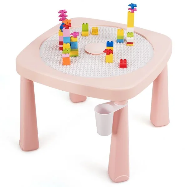 Ensemble Table et 2 Chaises Multi-usage 5 en 1 pour Enfant de 3-8 Ans Technologie Ar Blocs de Construction en Pp Rose