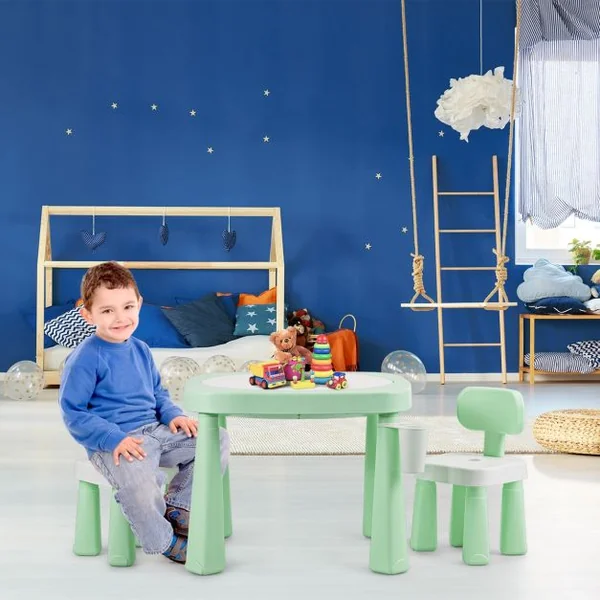 Ensemble Table et 2 Chaises Multi-usage 5 en 1 pour Enfant de 3-8 Ans Technologie Ar Blocs de Construction en Pp Vert