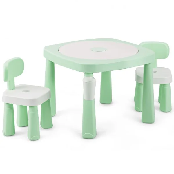 Ensemble Table et 2 Chaises Multi-usage 5 en 1 pour Enfant de 3-8 Ans Technologie Ar Blocs de Construction en Pp Vert