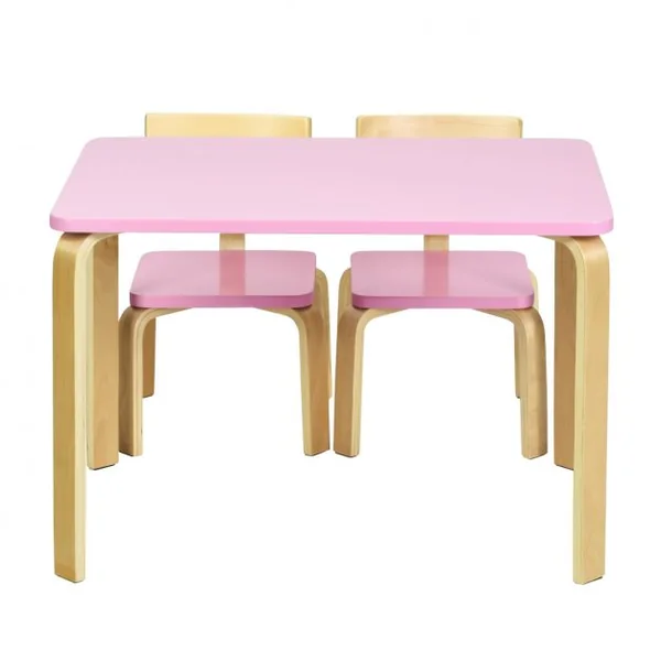 Ensemble Table et 2 Chaises pour Enfant Capacité Chaise 100kg Table 40kg en Bois de Peuplier et Bouleau Courbés Rose