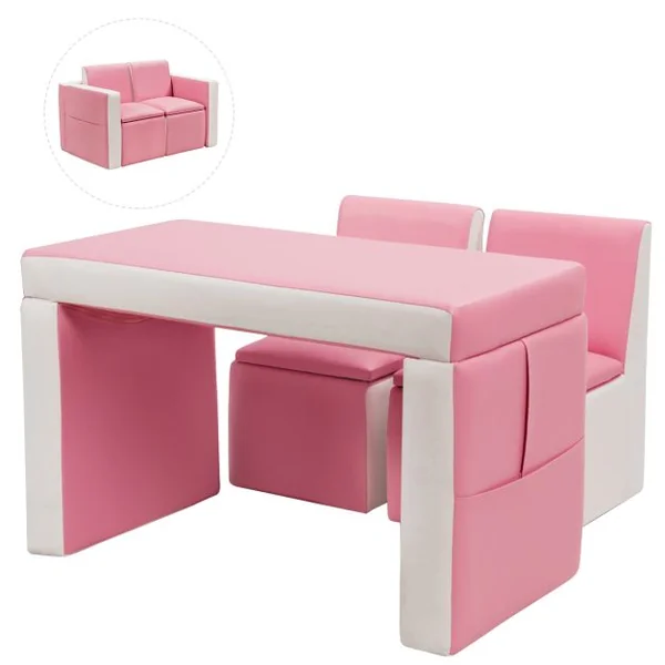 Ensemble table et 2 chaises pour enfant en bois léger mousse PVC Chaise et Table Transformable Capacité 50kg Rose