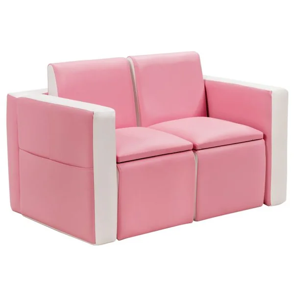 Ensemble table et 2 chaises pour enfant en bois léger mousse PVC Chaise et Table Transformable Capacité 50kg Rose
