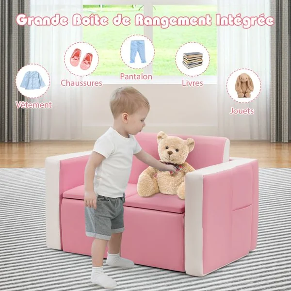Ensemble table et 2 chaises pour enfant en bois léger mousse PVC Chaise et Table Transformable Capacité 50kg Rose