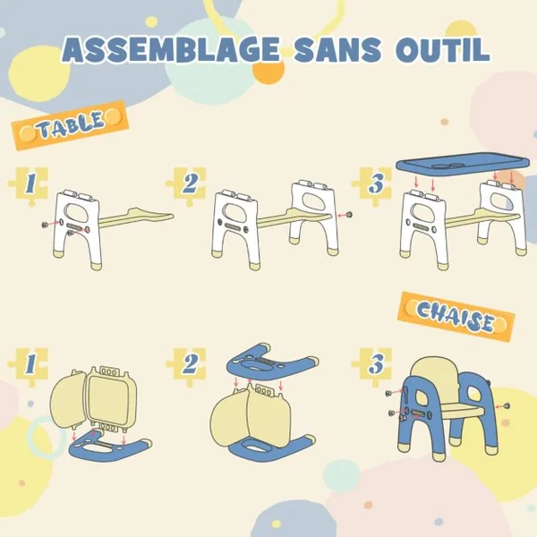 Ensemble Table et 2 Chaises pour Enfants 3 Pièces avec Etagère de Rangement Design Dinosaure 3 Ans+ Bleu et Jaune