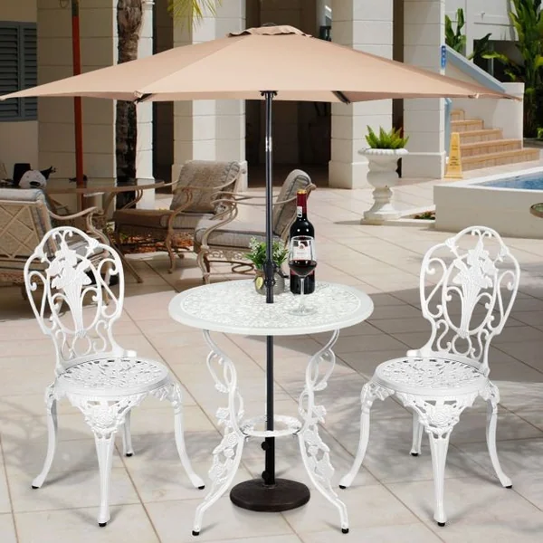 Ensemble Table et 2 Chaises pour Jardin en Aluminium en Forme de Rose Blanc Résistant aux Intempéries