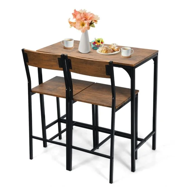 Ensemble Table et 2 Chaises Table de Bar avec Tabouret Industriel Mange-debout Hauteur 88,5 cm avec Cadre en Métal