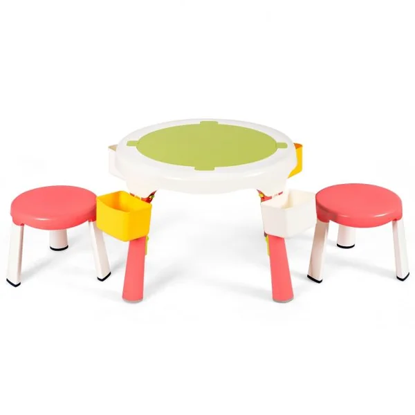 Ensemble Table et 2 Tabourets pour Enfants Multi-Usage Capacité 100 kg en ABS Table 51x30-43cm Tabouret 25x22cm Rose