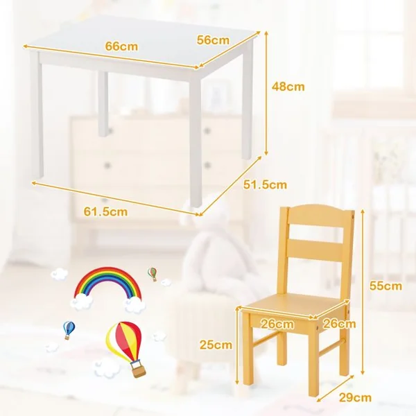 Ensemble Table et 4 Chaises pour Enfants Table Blanche et Chaises de 4 Couleurs Différentes en Bois de Pin Mdf