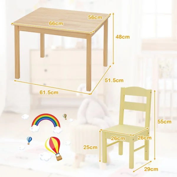 Ensemble Table et 4 Chaises pour Enfants Table Couleur Naturel et Chaises de 4 Couleurs Différentes en Bois de Pin Mdf