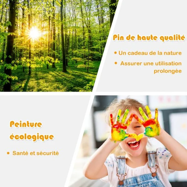 Ensemble Table et 4 Chaises pour Enfants Table Couleur Naturel et Chaises de 4 Couleurs Différentes en Bois de Pin Mdf