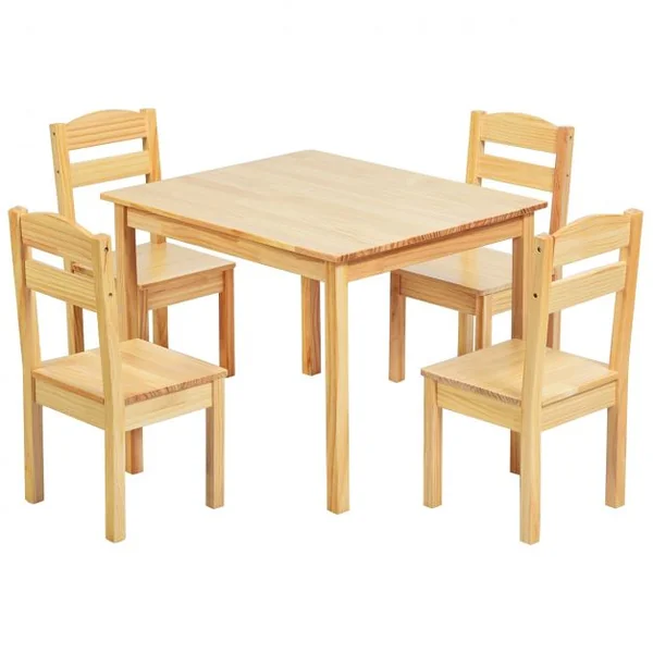 Ensemble Table et 4 Chaises pour Enfants Table et Chaises Adaptées Aux Enfants en Bois de Pin Mdf Naturel