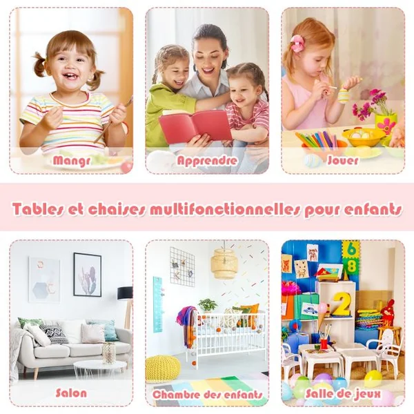 Ensemble Table et 4 Chaises pour Enfants Table et Chaises Adaptées Aux Enfants en Bois de Pin Mdf Naturel
