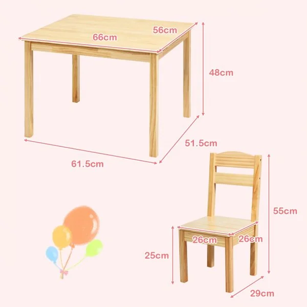 Ensemble Table et 4 Chaises pour Enfants Table et Chaises Adaptées Aux Enfants en Bois de Pin Mdf Naturel