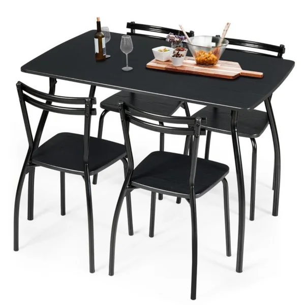 Ensemble Table et 4 Chaises Table à Manger avec 4 Chaises Cadre en Métal pour Salle à Manger Restaurant Salon Noir