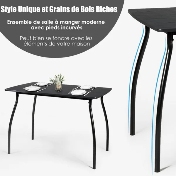 Ensemble Table et 4 Chaises Table à Manger avec 4 Chaises Cadre en Métal pour Salle à Manger Restaurant Salon Noir